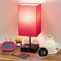 Sailstar Upgraded Bedside Lamps With Usb C+A Charging Ports & 2Ac Outlets, Hot-Pink Table Lamp For Bedroom, 3 Way Dimmable Touch Lamp, Small Space Nightstand Lamp For End Table, Bulb Included