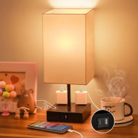 Sailstar Upgraded Bedside Lamp With Usb C+A Charging Ports & 2Ac Outlets, White Table Lamps For Bedroom, 3 Way Dimmable Touch Lamp, Small Space Nightstand Lamp For End Table, Bulb Included