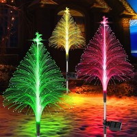 Solar Christmas Trees Lights Outdoor Decorations, Small Solar Xmas Tree Garden Lights Waterproof, Color Changing Solar Flower Lights Yard Stake Decor For Pathway Lawn Patio Outside Decorative, 3Pcs