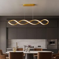 Led Pendant Lamp Dining Table Pendant Lamp Black Adjustable Chandelier With Remote Control Pendant Lamp Modern Pendant Lamp For Dining Room Living Room Bedroom Kitchen Office Lamp (Gold, 47.2In)