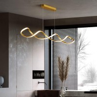 Led Pendant Lamp Dining Table Pendant Lamp Black Adjustable Chandelier With Remote Control Pendant Lamp Modern Pendant Lamp For Dining Room Living Room Bedroom Kitchen Office Lamp (Gold, 47.2In)