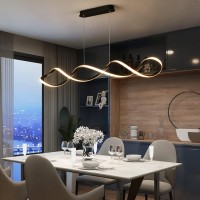 Led Pendant Lamp Dining Table Pendant Lamp Black Adjustable Chandelier With Remote Control Pendant Lamp Modern Pendant Lamp For Dining Room Living Room Bedroom Kitchen Office Lamp (Black, 39.3In)