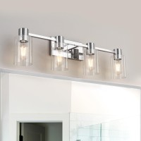 Esfos 4Light Modern Vanity Light Fixtures Over Mirror Chrome Bathroom Light Fixtures Vanity Lights Wall Sconce With Clear Gl