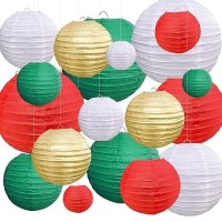 Pheila 18 Pcs Christmas Paper Lantern Set Red Green White Gold Hanging Paper Lantern Decorations For Wedding Birthday Bridal Bab