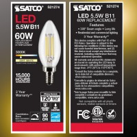 Satco S21274 5.5 Watt B11 Led Bulb - 3000K - 120 Volt (2 Pack)