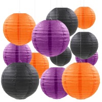 Pheila 12 Pcs Paper Lanterns Halloween Party Decorations Orange Black Purple Halloween Hanging Paper Lanterns For Horror Party I