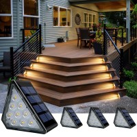 Createstar Solar Step Lights, Stair Fence Triangle Lights Ip67 Outdoor Waterproof Led Deck Light For Garden Yard Patio, Porch, Front Door, Outside, Pathway, Warm White 4 Pack