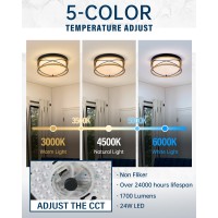 Hanass Flush Mount Ceiling Light Fixture 12 Inch 24W 1900 Lumen Led Ceiling Lights 5 Color 3000K To 6000K Gold Ceiling Light