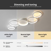 Led Ceiling Lights Modern 5-Rings Living Room Ceiling Lamp Dimmable Flush Mount Chandeliers Ceiling Light 55W Black Round Ceiling Lighting For Bedroom, Kitchen, Hall, Dining Room Lights (White)