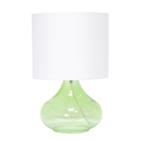 Simple Designs Lt2063-Grw Glass Raindrop Table Lamp With Fabric Shade, Green With White Shade