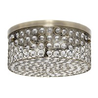 Elegant Designs Elipse Crystal 12 Inch Modern Metal 2 Light Round Ceiling Flush Mount Fixture For Bedroom, Living Room, Entryway, Hallway, Foyer, Dining Room, Antique Brass