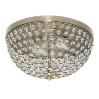 Elegant Designs Elipse Crystal 13 Inch Modern Metal 2 Light Bowl Shaped Ceiling Flush Mount Fixture For Bedroom, Living Room, Entryway, Hallway, Foyer, Dining Room, Antique Brass