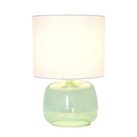 Simple Designs Glass Table Lamp With Fabric Shade, Green With White Shade