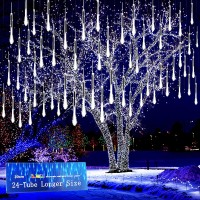 Kwaiffeo Christmas Lights Outdoor 24 Tubesequivalent To 3 Sets Of 8Tubes Meteor Shower Lights Snow Falling Icicle Lights For