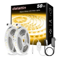 Dalattin Warm White Led Strip Lights 50Ft, Led Lights Strip Dimmable Bright 24V 3000K, 900 Leds Lights For Bedroom, Mirror, Kitchen, Strong Adhesive(2 Rolls Of 25Ft)