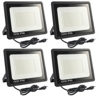 4Pack Led Flood Light Outdoor 150W Led Work Light 15500Lm With 6Ft Us Plug Ip66 Waterproof Exterior Security Lights 6000K Daylig