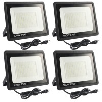 4Pack Led Flood Light Outdoor 100W Led Work Light 11000Lm With 6Ft Us Plug Ip66 Waterproof Exterior Security Lights 6000K Daylig