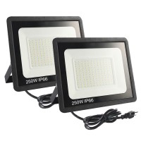 2Pack Led Flood Light Outdoor 250W Led Work Light 25500Lm With 6Ft Us Plug Ip66 Waterproof Exterior Security Lights 6000K Daylig