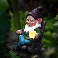 Owmell Solar Powered Led Garden Gnome Statue Decoration Drinking Coffee Gnome Figurine Statue Ornament For Outdoor Home Garden Patio Yard Lawn 7