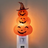 Meonum Halloween 3 Pumpkin Night Light Plug Into Wall Bright Orange Pumpkin Fall Seasonal Light Powered By C7 Led Bulb Decorati