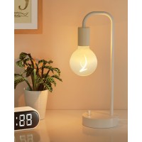 Industrial Small Table Lamp For Bedroom, Fully Dimmable Modern Beside Lamps With 2700K Warm Light Bulb For Kids Reading, White Nightstand Lamps For Living Room, Dorm,Home Office (Led Bulb Included)