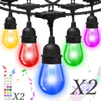 Fmix 96Ft Color Changing Outdoor String Lights, 2?5 Bulbs Rgbw Patio Lights Weatherproof Shatterproof Music Mode Auto Flash, 12V Low Voltage Connectable Remote String Lights For Outside