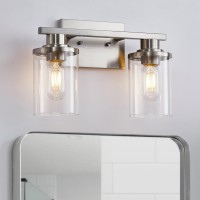 2-Light Bathroom Vanity Light, Brushed Nickel Bathroom Lights Fixtures Over Mirror, Vanity Lights With Clear Glass Shade, Modern Wall Sconce For Bathroom, Hallway