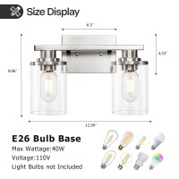 2-Light Bathroom Vanity Light, Brushed Nickel Bathroom Lights Fixtures Over Mirror, Vanity Lights With Clear Glass Shade, Modern Wall Sconce For Bathroom, Hallway