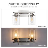 2-Light Bathroom Vanity Light, Brushed Nickel Bathroom Lights Fixtures Over Mirror, Vanity Lights With Clear Glass Shade, Modern Wall Sconce For Bathroom, Hallway