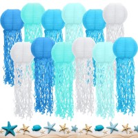 Retisee Set Of 12 Jellyfish Paper Lanterns Mermaid Hanging Lantern Under The Sea Party Decorations For Birthday Ocean Theme Part