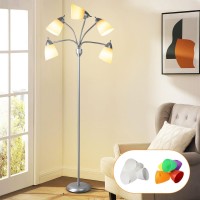 Dllt Reading Floor Lamp, Medusa Led Tree Standing Lamp With 5 White & 5 Colorful Lamp Shades, Multi Light Floor Lamp With Adjustable Gooseneck For Living Room, Bedroom, Kids Room, Silver, E26 Base