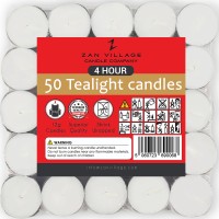 Tea Lights Candles Long Burning - 4 Hour Tealights 50 Pack, Unscented White Candles, Zan Village Homeware X20 Packs