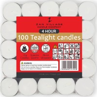 Tea Lights Candles Long Burning - 4 Hour Tealights 100 Pack, Unscented White Candles, Zan Village Homeware X5 Packs