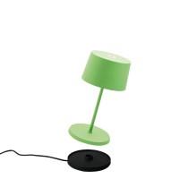 Zafferano Olivia Pro Mini Table Lamp (Color: Green) In Aluminum, Ip54 Protection, Indoor/Outdoor Use, Contact Charging Base Included, 9