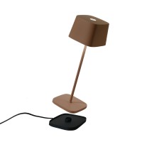 Zafferano Ofelia Pro Table Lamp (Color: Rust), Aluminum, Ip54 Protection, Indoor/Outdoor Use, Contact Charging Base Included, 11