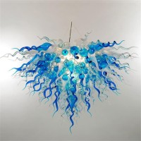 Longree Hand Blown Blue And White Glass Chandelier Art Deco 32 Inch High Ceiling Light Fixtures For Dining Room Foyer Entryway Bedroom