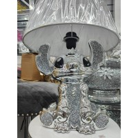 Biznest Bling Crushed Diamond Silver Stitch Table Lamp With Shade Ceramic Base Silver Sparkling Bedside Home Decor