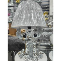 Biznest Bling Crushed Diamond Silver Stitch Table Lamp With Shade Ceramic Base Silver Sparkling Bedside Home Decor