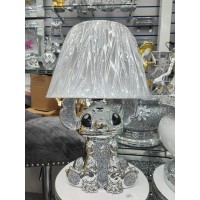 Biznest Bling Crushed Diamond Silver Stitch Table Lamp With Shade Ceramic Base Silver Sparkling Bedside Home Decor