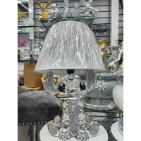 Biznest Bling Crushed Diamond Silver Stitch Table Lamp With Shade Ceramic Base Silver Sparkling Bedside Home Decor