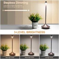 Shangkyun 2 Pack Rechargeable Table Lamps,Upgraded Portable Led Cordless Desk Lamp, 6000Mah Battery Operated Table Light, 3 Color Stepless Dimmable Night Light For Restaurant/Indoor/Outdoor (Brown1)