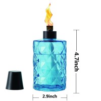 Tesrago 4 Pack Blue Glass Table Top Torches With Wick And Cap Citronella Torches Outdoor Refillable Flame Light Torch Decorative