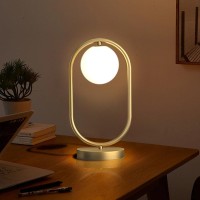 Qepeety Brass Table Lamp Gold Glass Globe Table Desk Lamp Nightstand Lamp Oval-Shape Modern Nightstand Night Lamp For Room Home Office Desk Dorm Study (Height 14.2