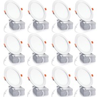 Linluxstar 12 Pack 6 Inch Ultrathin Led Recessed Ceiling Light With Junction Box 6500K Can Lights 12W 110W Eqv Canless Wafer Sl