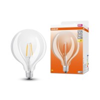 Osram Led Bulbs, Classic Ball Shape, 60 Watts Replacement, E27, G125, 2700 Kelvin, Warm White, Clear Glass, Single Pack