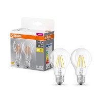 Osram Base Classic A Fil 40 Led Lamp With E27 Socket, Classic Bulb, Double Pack, 4 W, 470 Lm, 2700 K, Warm White Light, Low Heat Generation, Long Life, Low Energy Consumption