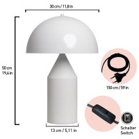 Bamyum Metal Mushroom Bedside Lamp, Vintage Desk And Table Lamp, 30 Cm Lampshade For Kids And Adults, Retro Living Room Chandelier, Mushroom White Bedside Lamp