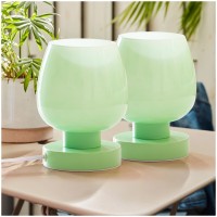 Touch Bedside Table Lamp Set Of 2 - Small Modern Table Lamp For Bedroom Living Room Nightstand, 3-Way Dimable Desk Lamp With Light Pink Glass Lamp Shade, 2700K Led Bulb, Simple Design Green