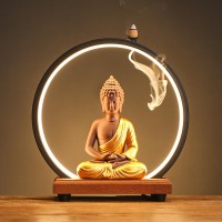 Faykes Buddha Statue Zen Sculpture With Led Ring Light And 50 Fragrant Yoga Garden Decorations, Meditation Buddha Statue Decorative Statue For Courtyard Lawn Decoration