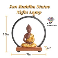 Faykes Buddha Statue Zen Sculpture With Led Ring Light And 50 Fragrant Yoga Garden Decorations, Meditation Buddha Statue Decorative Statue For Courtyard Lawn Decoration